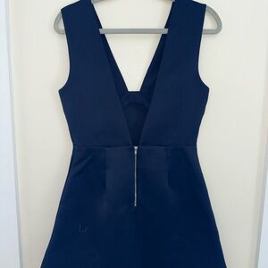 English Factory Navy Plunge V-Neck Sleeveless Mini Dress Zip Back Size S